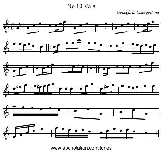 No 10 Vals - staff notation