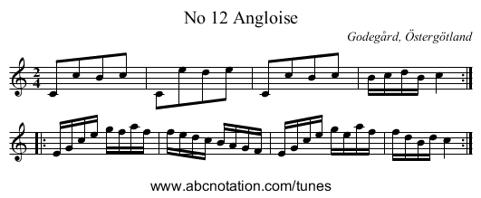 No 12 Angloise - staff notation
