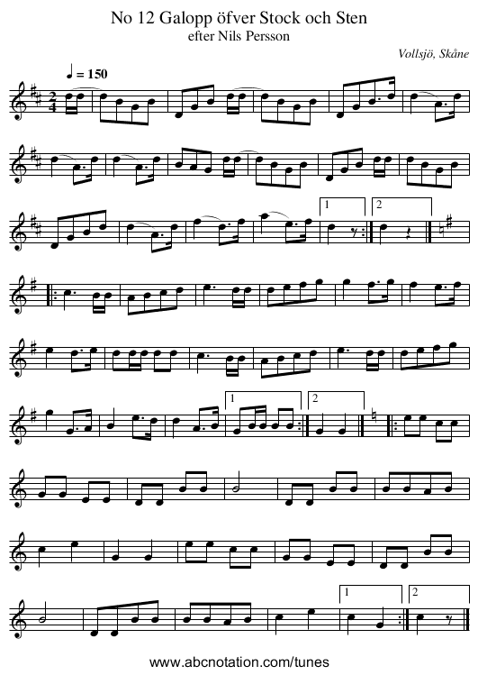 No 12 Galopp öfver Stock och Sten - staff notation