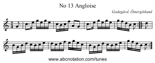 No 13 Angloise - staff notation
