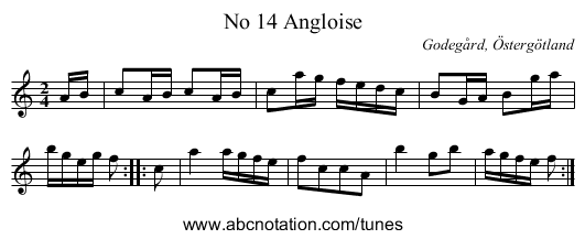 No 14 Angloise - staff notation