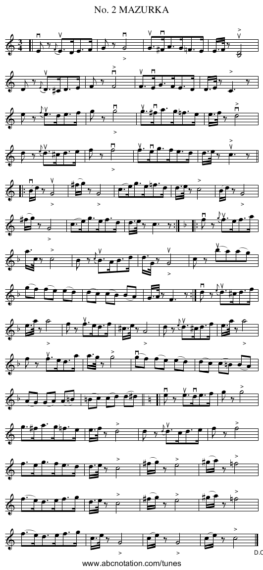 No. 2 MAZURKA - staff notation
