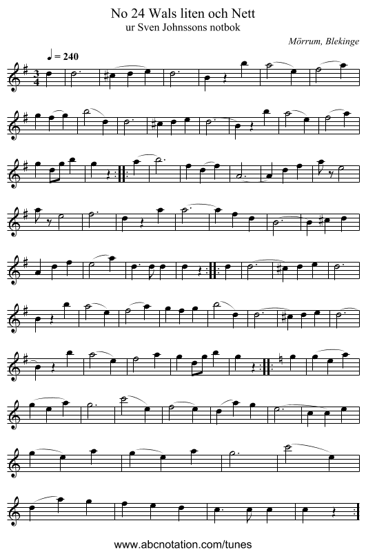 No 24 Wals liten och Nett - staff notation