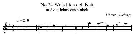 No 24 Wals liten och Nett - staff notation