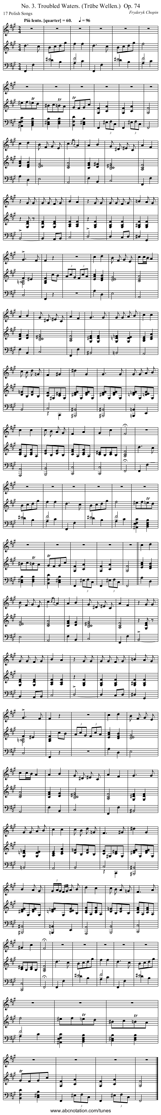 No. 3. Troubled Waters. (Trübe Wellen.)	 Op. 74 - staff notation