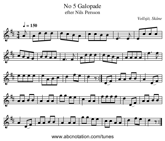 No 5 Galopade - staff notation