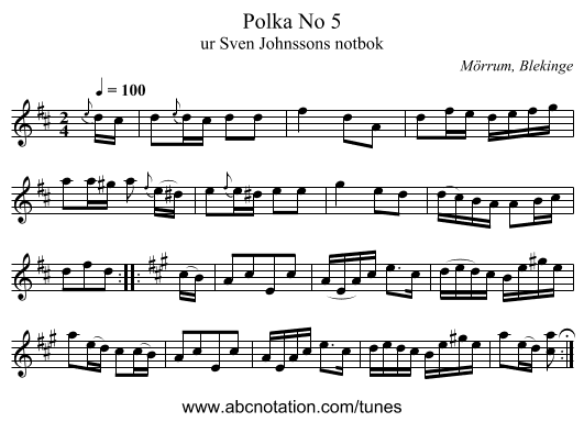 No 5, Polka - staff notation