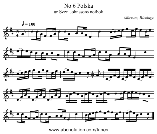 No 6 Polska - staff notation