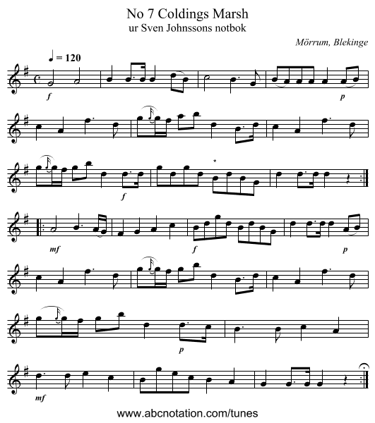 No 7 Coldings Marsh - staff notation