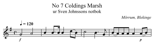 No 7 Coldings Marsh - staff notation