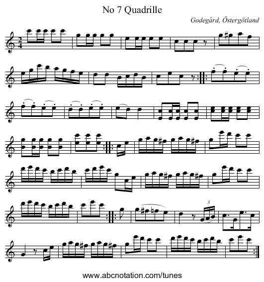 No 7 Quadrille - staff notation