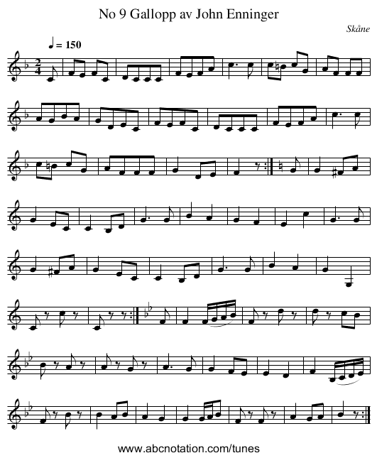 No 9 Gallopp av John Enninger - staff notation