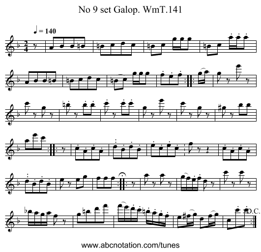 No 9 set Galop. WmT.141 - staff notation