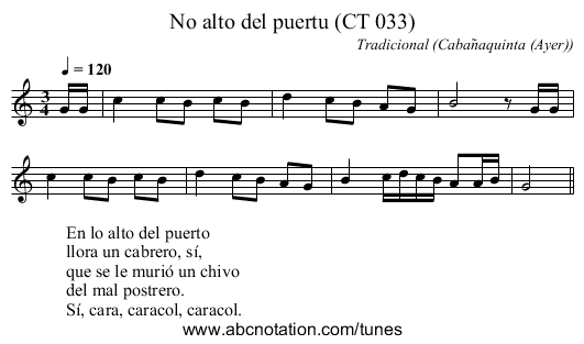 No alto del puertu (CT 033) - staff notation