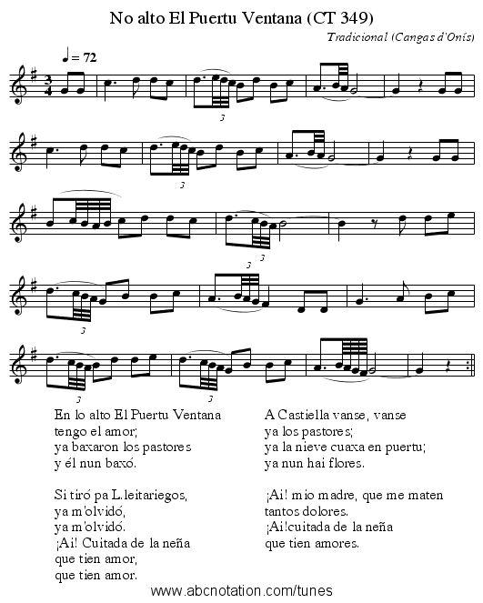 No alto El Puertu Ventana (CT 349) - staff notation