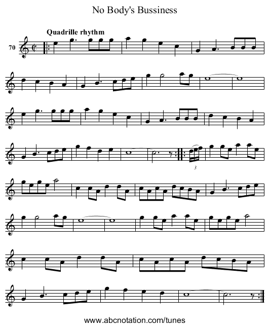 No Body's Bussiness - staff notation