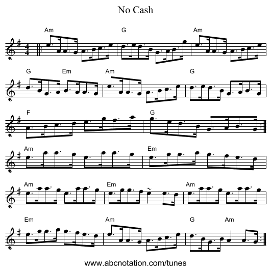 No Cash - staff notation