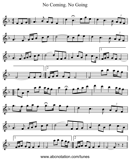 No Coming. No Going - staff notation