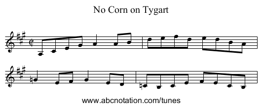 No Corn on Tygart - staff notation