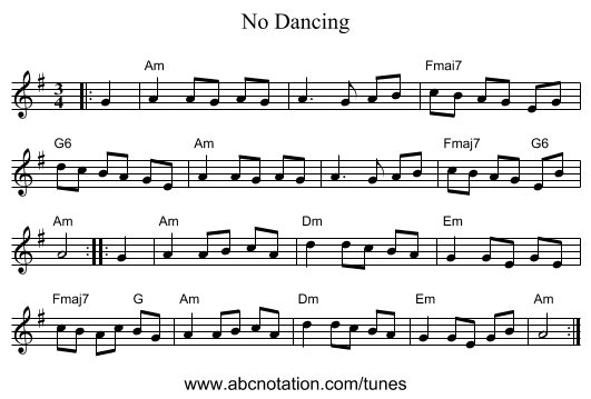 No Dancing - staff notation
