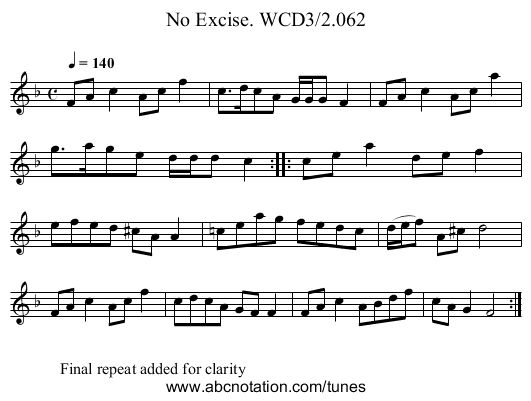 No Excise. WCD3/2.062 - staff notation