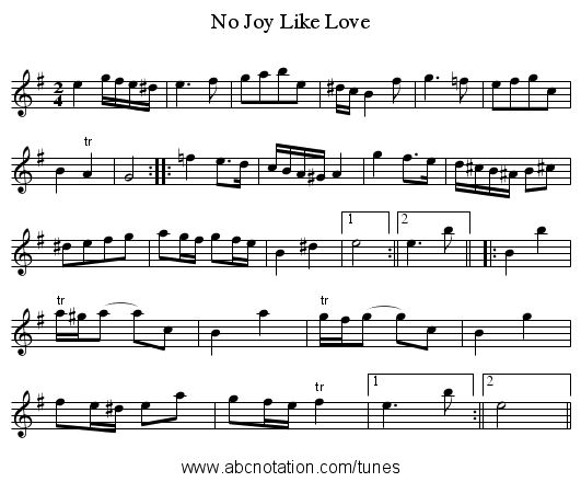 No Joy Like Love - staff notation