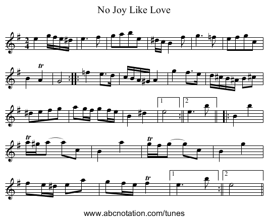No Joy Like Love - staff notation