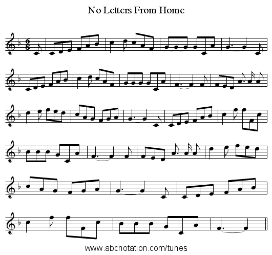 No Letters From Home - staff notation