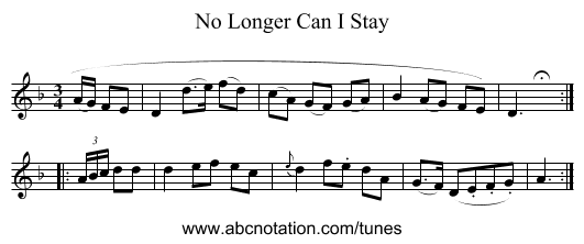 No Longer Can I Stay - staff notation