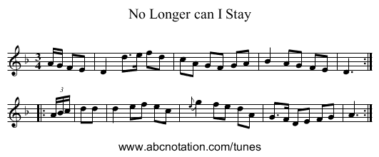 No Longer can I Stay - staff notation
