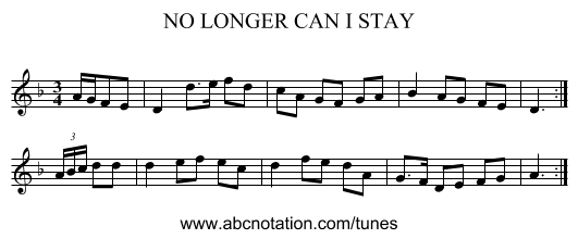 NO LONGER CAN I STAY - staff notation