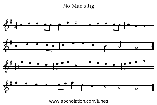 No Man's Jig - staff notation