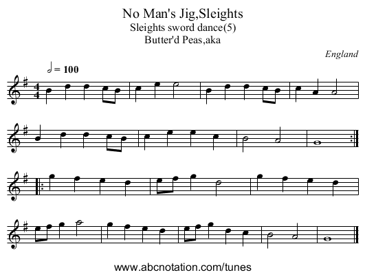 No Man's Jig,Sleights - staff notation