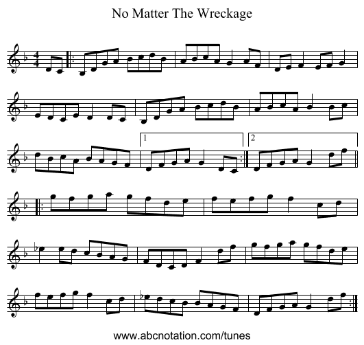 No Matter The Wreckage - staff notation