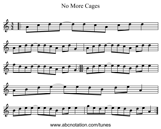 No More Cages - staff notation