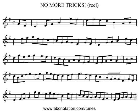 NO MORE TRICKS! (reel) - staff notation