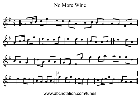 No More Wine - staff notation