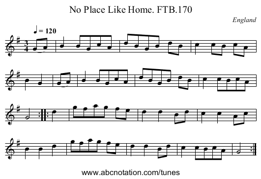 No Place Like Home. FTB.170 - staff notation