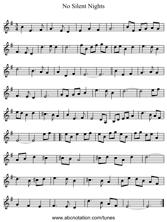 No Silent Nights - staff notation