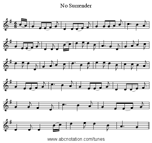 No Surrender - staff notation