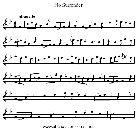 No Surrender - staff notation