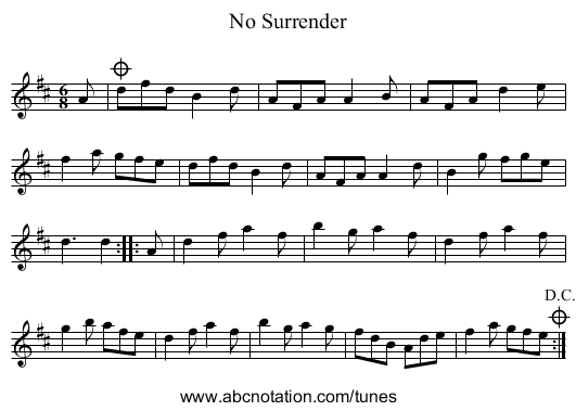 No Surrender - staff notation