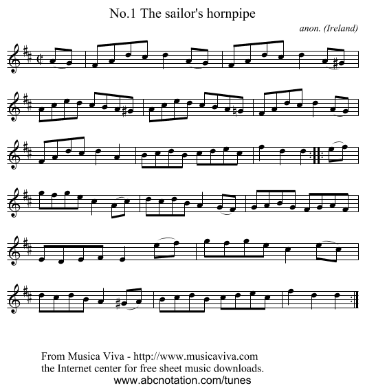No.1 The sailor's hornpipe - staff notation