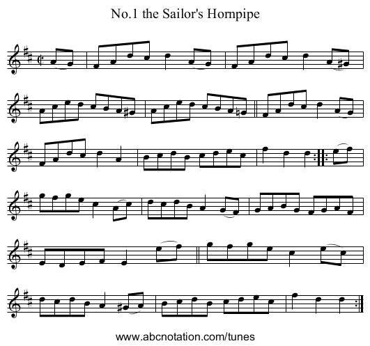 No.1 the Sailor's Hornpipe - staff notation