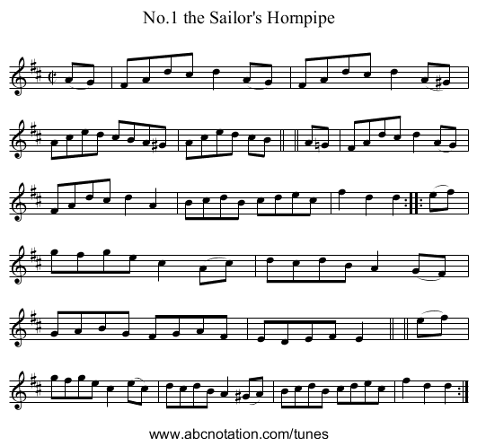 No.1 the Sailor's Hornpipe - staff notation