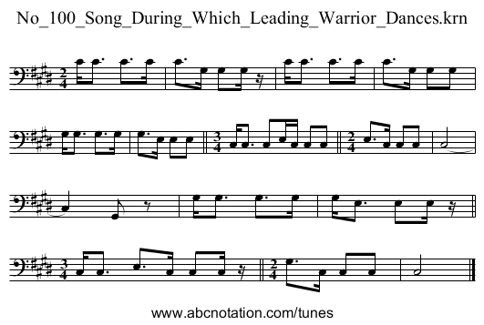 No_100_Song_During_Which_Leading_Warrior_Dances.krn - staff notation