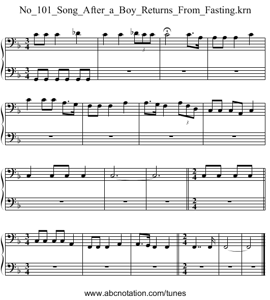 No_101_Song_After_a_Boy_Returns_From_Fasting.krn - staff notation