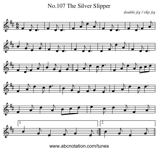 No.107 The Silver Slipper - staff notation