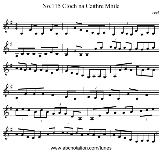 No.115 Cloch na Ceithre Mhile - staff notation