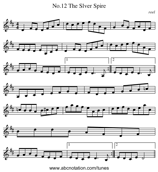 No.12 The Slver Spire - staff notation